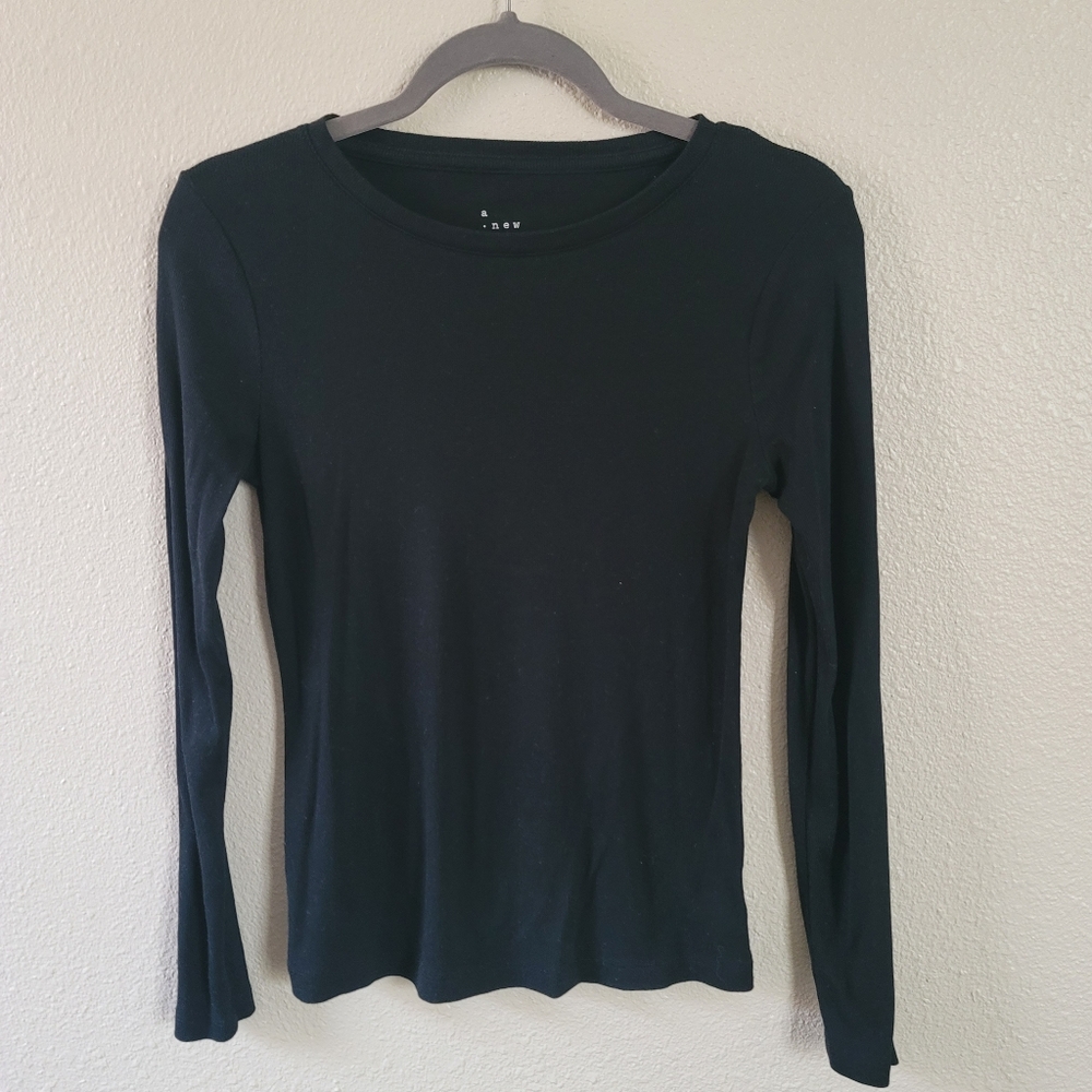 ✨️BOGO✨️A New Day Black Basic Ribbed Long Sleeve Layering Shirt Top Size Small